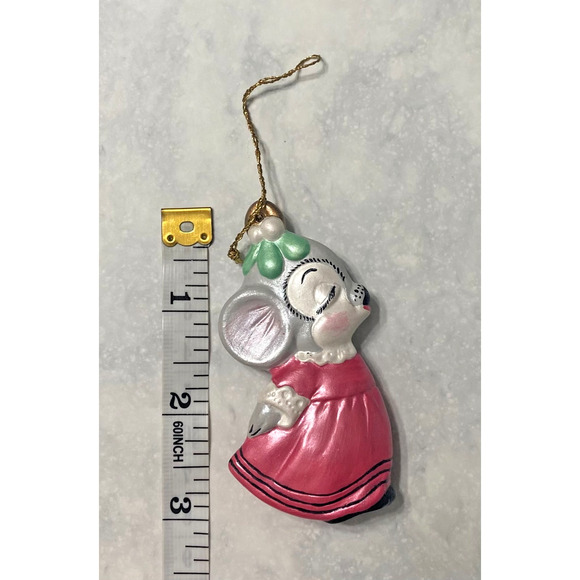 Vintage Mouse Christmas Ornaments Ceramic Alberta Mold Hand Painted, Set of 2 - Picture 11 of 12